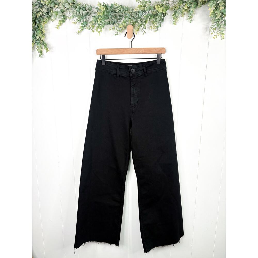 Zara Black High Rise Wide Leg Jeans Size 8 Raw Hem - Picture 2 of 8